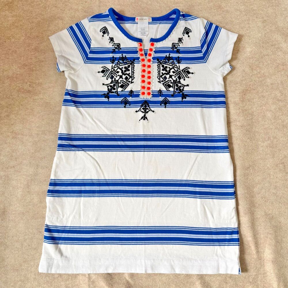 Crewcuts tshirt dress girls 10 blue white embroidered striped beaded nautical